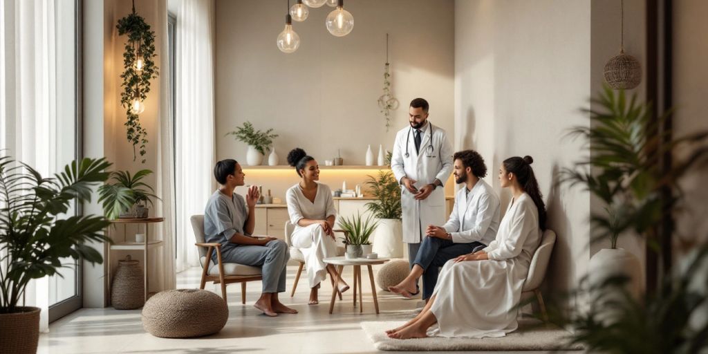 Interior de clínica de bem-estar moderna e elegante.