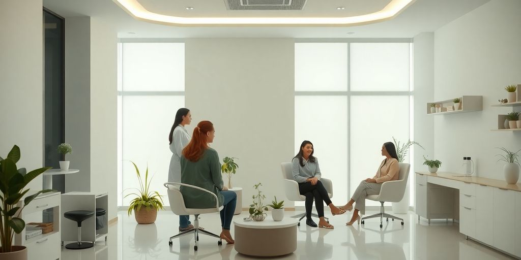 Interior de clínica de ginecologia estética moderna.