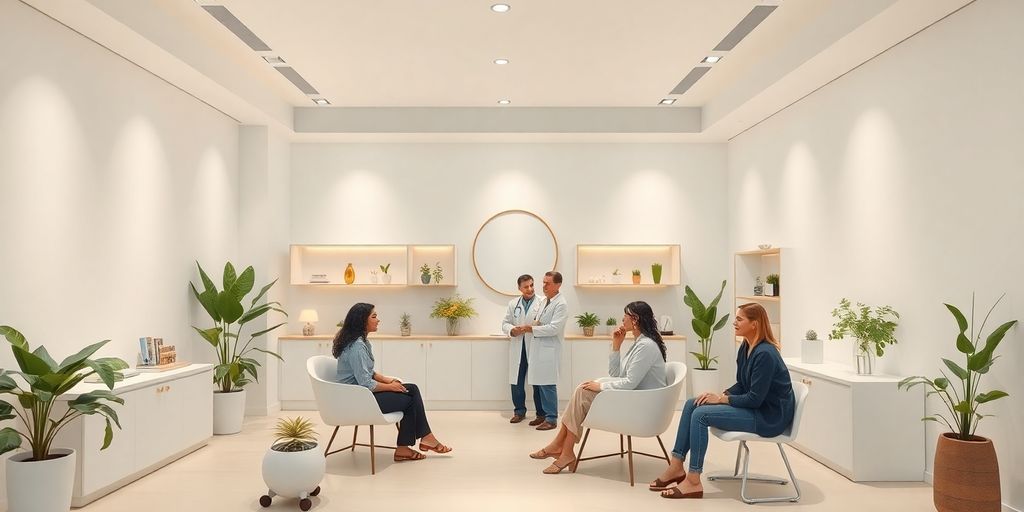 Interior de clínica de bem-estar moderna e elegante.
