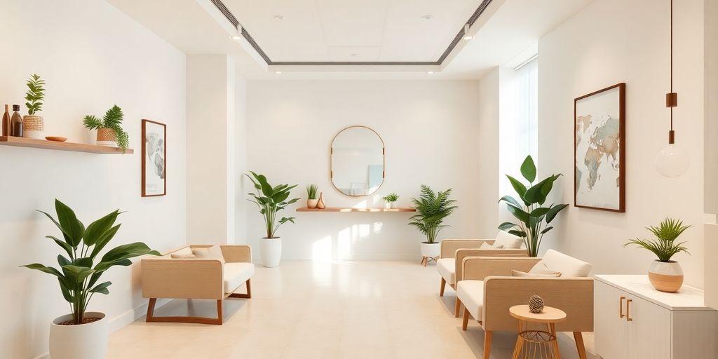 Interação de pacientes com médico em clínica de saúde.
