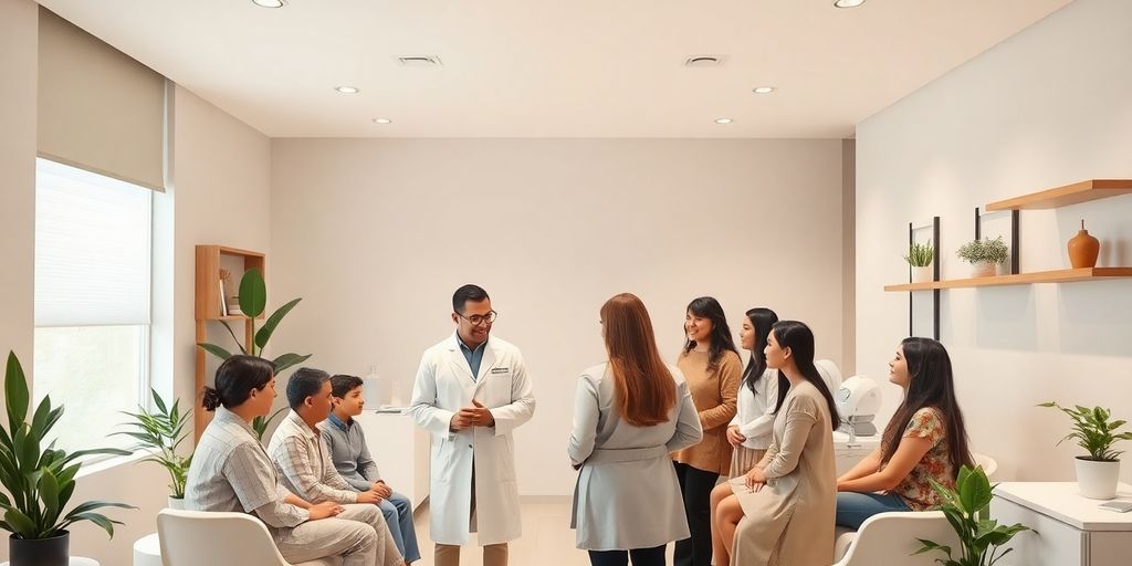 Grupo diverso de pacientes em clínica de bem-estar.