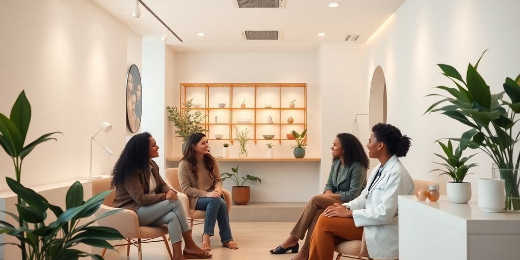 Interior de clínica de bem-estar moderna e elegante.