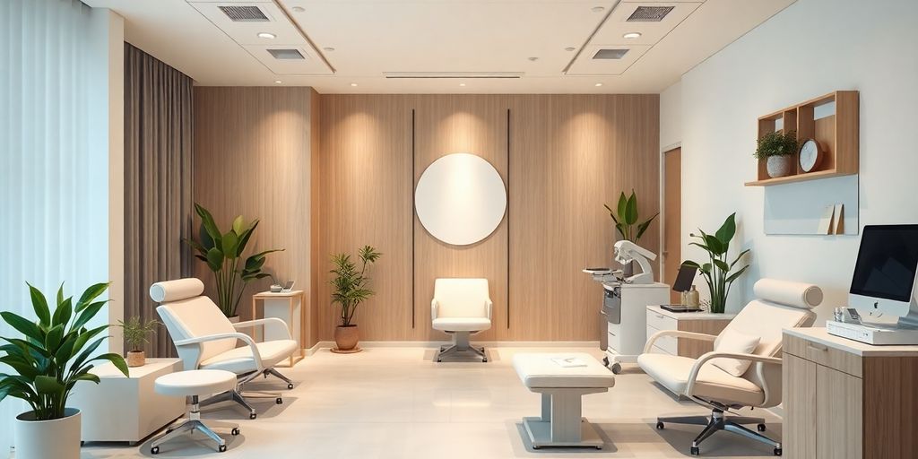 Interiores de uma clínica de bem-estar moderna.